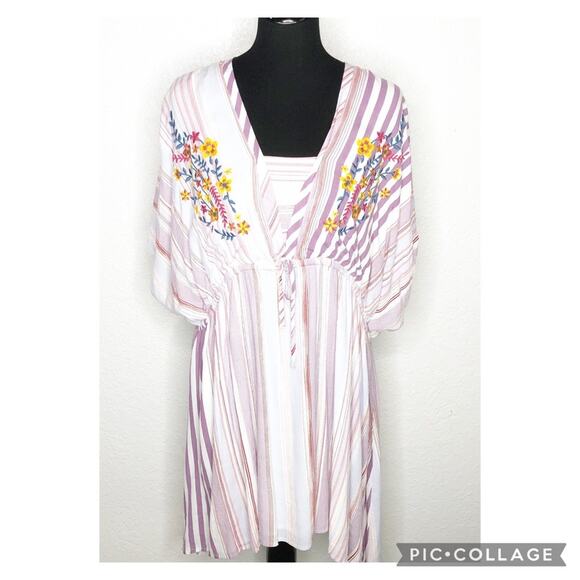 Heyson purple white striped floral embroidered dress size Medium NWT - Picture 1 of 15